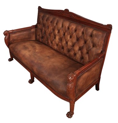 French Empire Oned Leather Sofa 1820s