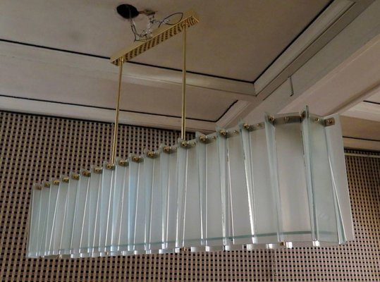 Mid Century Glass And Brass Italian Chandelier 1950