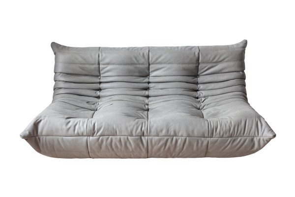 Canapé 3 Places Togo Vintage En Cuir Gris éléphant Par Michel Ducaroy Pour Ligne Roset