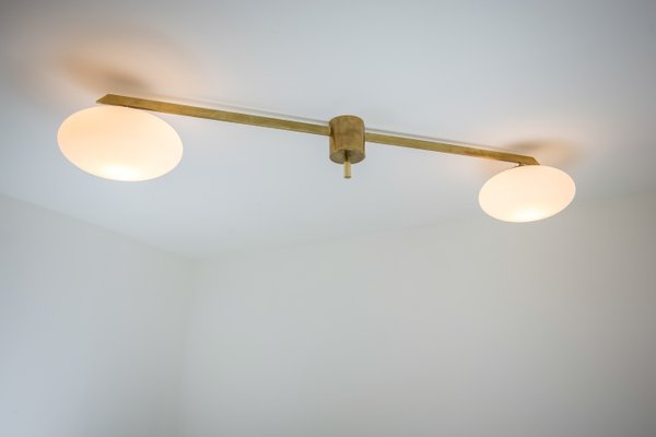 Stella Snooker Wand oder Deckenlampe aus Messing & Opalglas von Design for Macha Stella Snooker Wand oder Deckenlampe aus Messing & Opalglas von Design for Macha