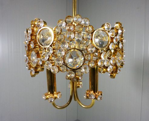 Tischlampe Palwa Palme Messing vergoldet Murano Kristallglas Glastropfen Vintage