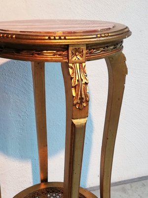 High Gold Plated Wooden Side Table With Marble Top 1950s High Gold Plated Wooden Side Table With Marble Top 1950s
