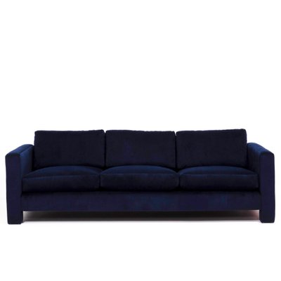 Mid Century Navy Velvet 3 Seater Sofa By Milo Baughman