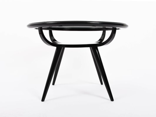 Round Italian Art Deco Glass Lacquered Wood Coffee Table By Ico Lacquered Wood Coffee Table By Ico