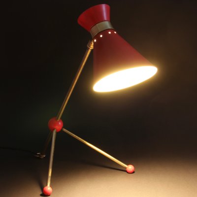 Lampe De Bureau Ou Applique Murale Ajustable Rouge En Laiton 1950s