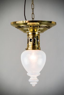 Art Nouveau Ceiling Lamp With Opaline Glass Shade 1908 For Sale