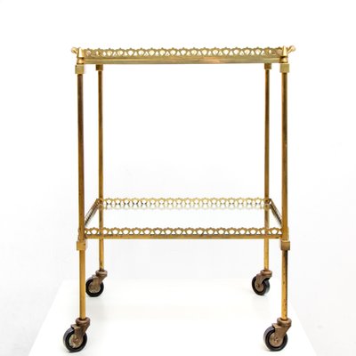 French Brass Mirrored Glass Serving Bar Cart 1960s For At Mirrored Glass Serving Bar Cart