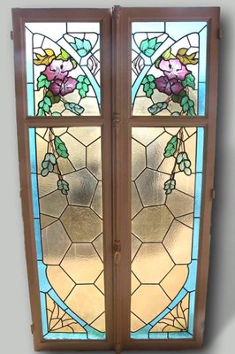 Antique Art Nouveau Stained Glass Windows Set Of 2 Antique Art Nouveau Stained Glass Windows Set Of 2
