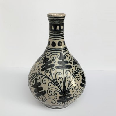 Tall Handpainted Rectangular Stoneware Vase