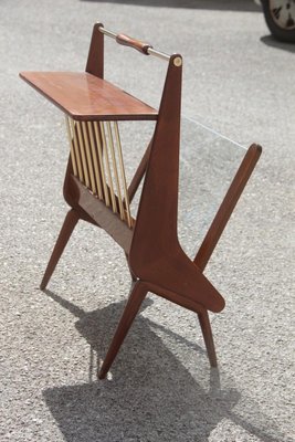 Mid-Century Italian Modern Geometric Wood & Brass Magazine Rack