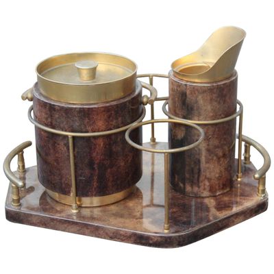 Bar Set With Tray Ice Box Pitcher By Aldo Tura 1950s Bar Set With Tray Ice Box Pitcher By Aldo Tura 1950s