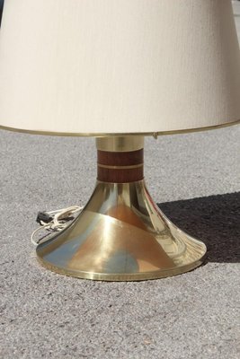 Round Brass Wood Table Lamp 1970s, Round Brass Table Lamp