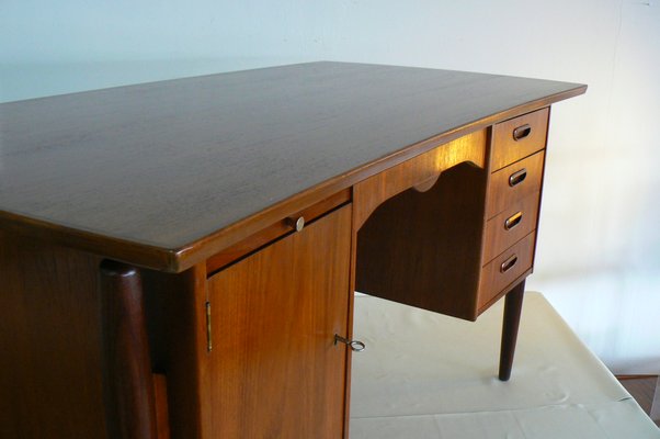 Danish Teak Ladies Desk With Curved Front And Back Suspended