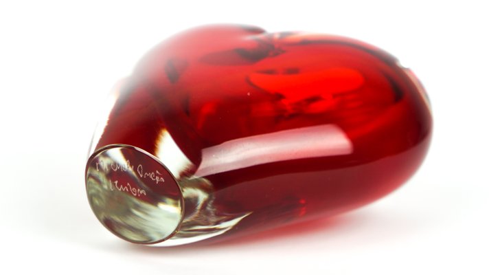 Red Heart Shaped Glass Bottle Ruby Vase