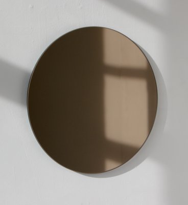 Large Round Bronze Tinted Orbis Mirror, Large Bronze Mirror Round
