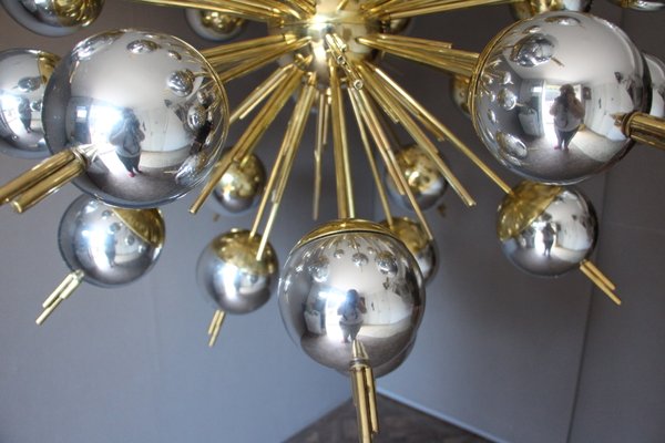 Vintage Brass, Silver, and Mercury Murano Glass Sputnik Chandelier Vintage Brass, Silver, and Mercury Murano Glass Sputnik Chandelier