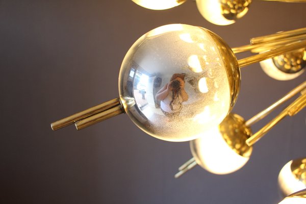 Vintage Brass, Silver, and Mercury Murano Glass Sputnik Chandelier Vintage Brass, Silver, and Mercury Murano Glass Sputnik Chandelier