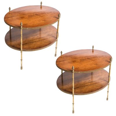 Oval Faux Bamboo Bronze Wood Side Tables From Smith Watson Oval Faux Bamboo Bronze Wood Side Tables From Smith Watson 1960s Set