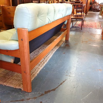 Sage Green Leather Sofa From Ekornes 1960s