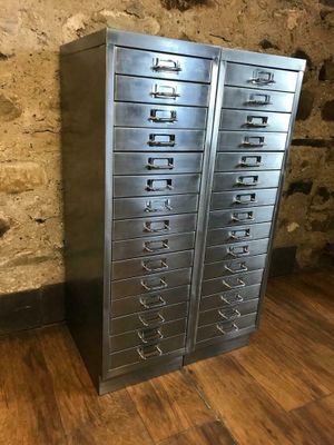 Industrial Stripped Metal 15 Drawer Filing Cabinets 1980s Set Of