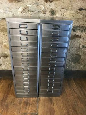 Industrial Stripped Metal 15 Drawer Filing Cabinets 1980s Set Of