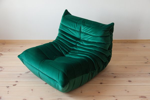 Bottle Green Velvet Togo Lounge Chair by Michel Ducaroy for Ligne Roset
