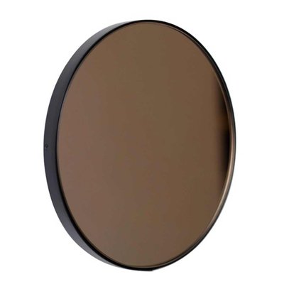 Large Round Bronze Tinted Orbis Mirror, Large Round Mirror Bronze Frame