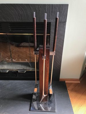 Rosewood Chrome Fireplace Tool Set From Alessandro Albrizzi For