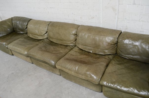 Vintage Green Leather Modular Sofa From Rolf Benz 1970s