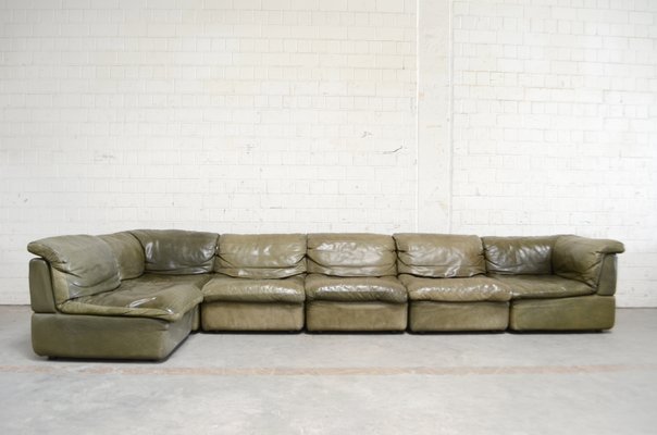 Vintage Green Leather Modular Sofa From Rolf Benz 1970s Vintage Green Leather Modular Sofa From Rolf Benz 1970s