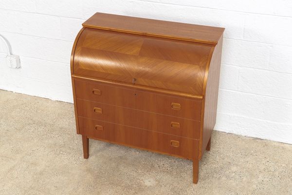 Mid Century Swedish Teak Rolltop Secretaire By Egon Ostergaard