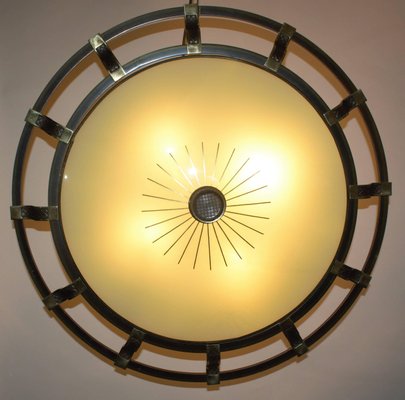 Large Art Deco Brass And Glass Flush Mount Or Wall Light From Kaiser Leuchten