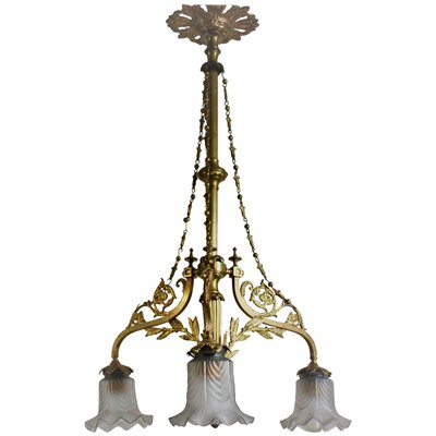 Wonderbaarlijk Art Nouveau Brass and Glass Ceiling Lamp, 1900s for sale at Pamono NZ-82