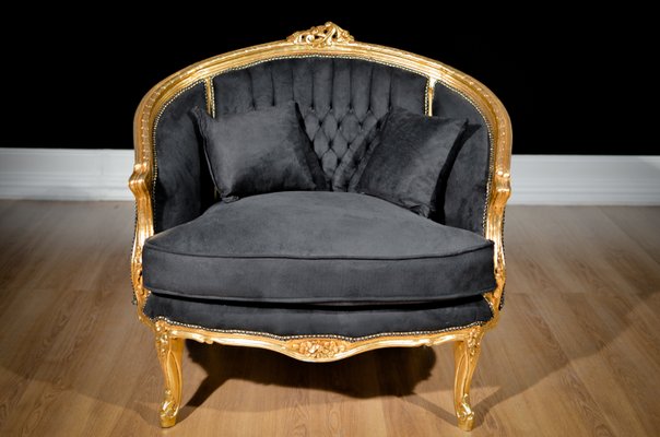 Small Golden Leaf Wood Black Velvet Sofa 1930s For Sale At Pamono