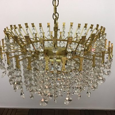 Mid Century Gilt Brass And Crystal, Antique Brass And Crystal Chandeliers