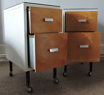 Vintage 2 Drawer Bedside Cabinets On Wheels 1970s Set Of 2 For