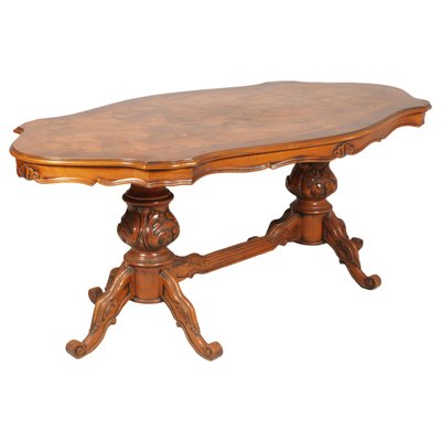 Tavolo da pranzo Art Déco in radica ferrarese con sedie, anni