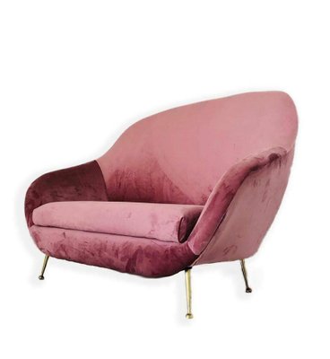 Vintage Pink Velvet Brass 2 Seater Sofa 1970s For Sale At Pamono