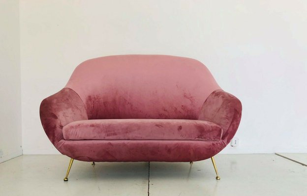 Vintage Pink Velvet Br 2 Seater Sofa 1970s