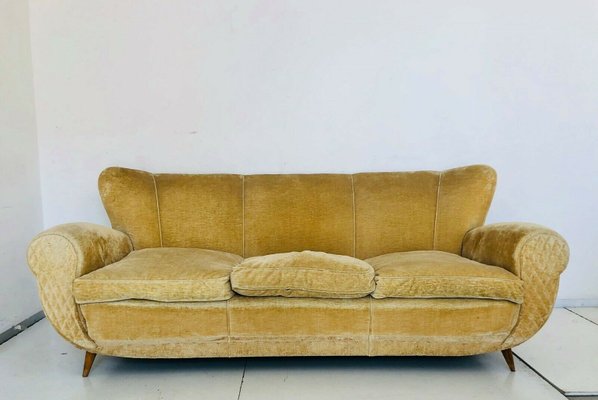Mid Century Italian Mustard Color Velvet Sofa 1950s For Sale At
