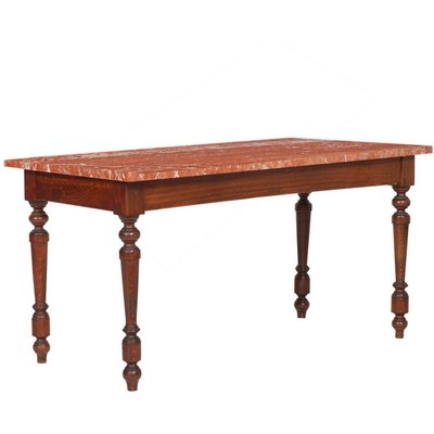 Antique Renaissance Coffee Table with Verona Marble Top by Ebanisteria Bovolone
