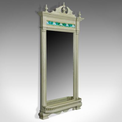 Large Painted Wall Mirror With Tiles 1890s