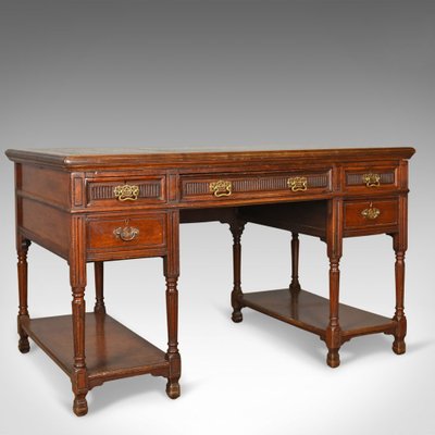 English Open Walnut Pedestal Desk From W Walker And Sons 1870s