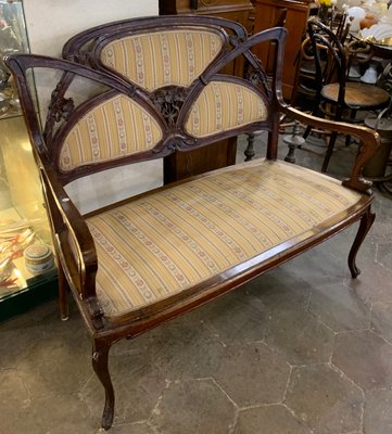 Antique Art Nouveau French Walnut Bench For Sale At Pamono