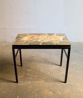 Modernist Black Metal Stone Top Side Table 1950s