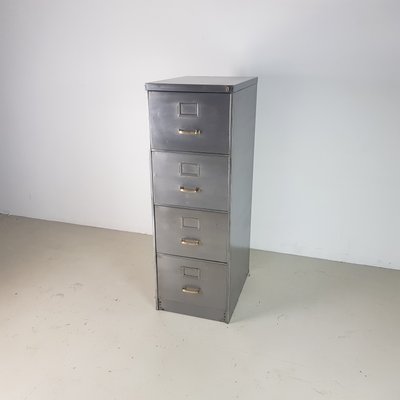 Vintage Polished Steel 4 Drawer Filing Cabinet With Br Handles