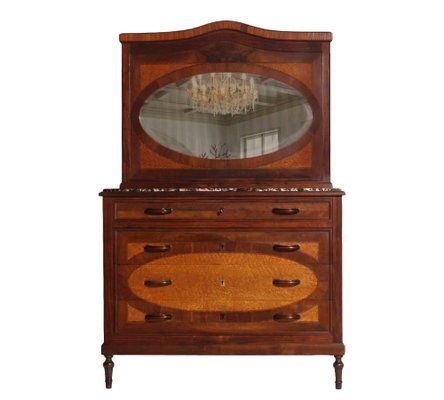 Antique Italian Marble Top Chest Of Drawers 2 Nightstands Set