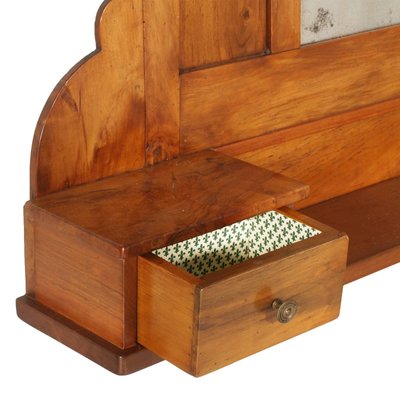 Art Nouveau Walnut Wall Mirror With Shelf Two Drawers 1910s For