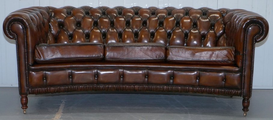 Cigar Brown Leather Chesterfield Club Sofa 1960s