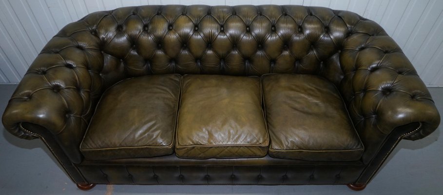 Chesterfield Leather Sofas With Feather Cushions 1950s Set Of 2